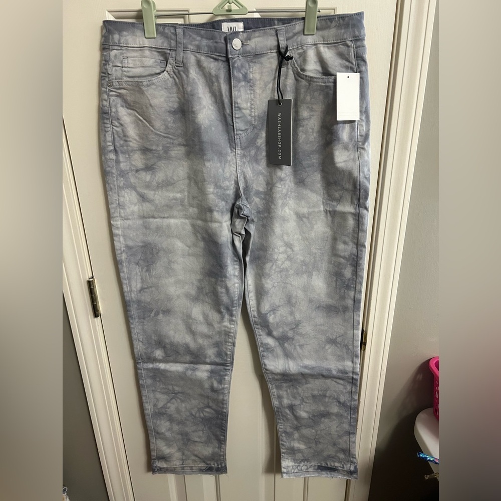 Wash Lab Vera Ankle Straight Leg Jeans‎ Grey Blast Tie Dye Size 32 NWT